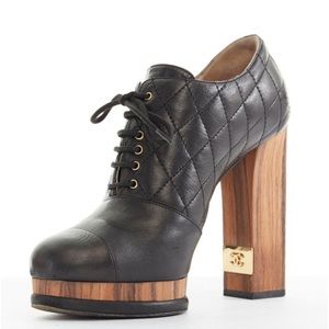CHANEL Quilted Platform Lace Up Booties EU 37